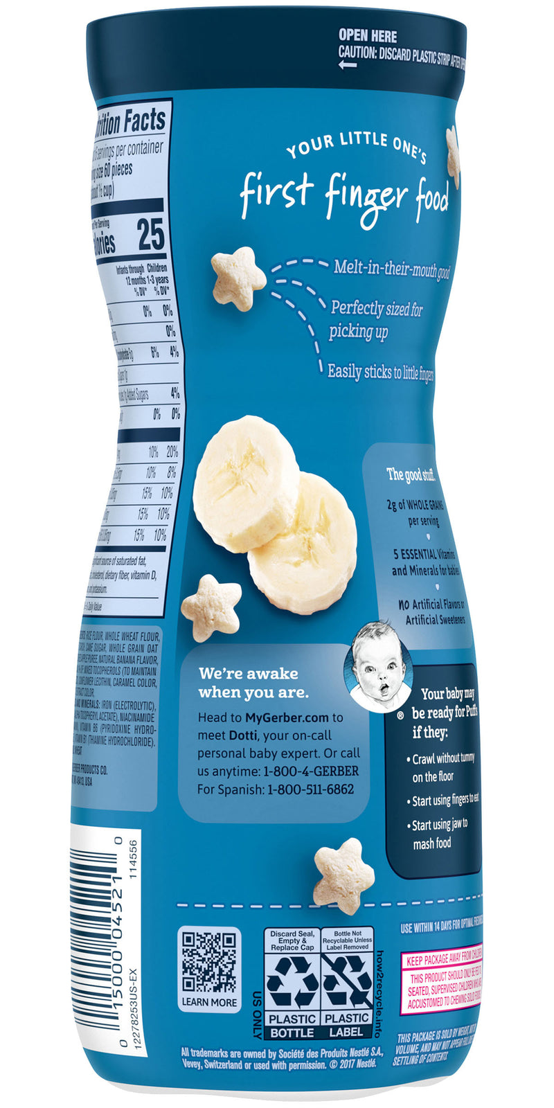 Gerber Puffs Cereal Snacks, Banana, 1.48 OZ - Trustables