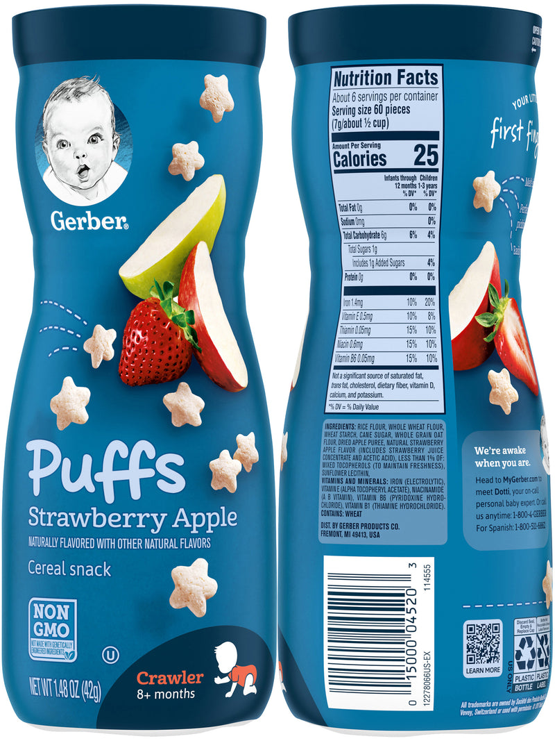 Gerber Puffs Variety Pack, 1 Strawberry Apple, 1 Blueberry, 1 Apple Cinnamon, 1 Vanilla, 4 CT - Trustables