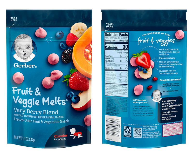 Gerber Fruit & Veggie Melts Snack Variety Pack, 3 Very Berry Blend and 3 Truly tropical Blend, 6-CT - Trustables