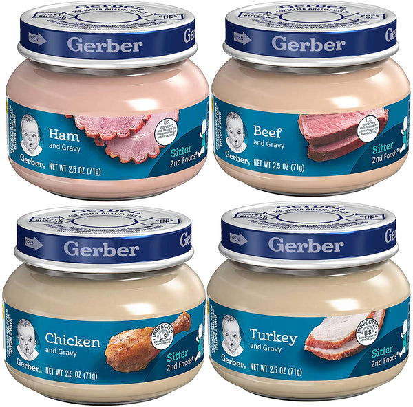 Gerber 2nd Foods Gravy Jars Variety Pack, 3 Turkey, 3 Ham, 3 Chicken, 3 Beef, 12 CT - Trustables