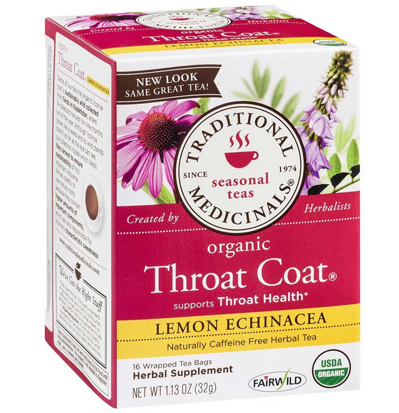 Traditional Medicinals Organic Throat Coat Lemon Echinacea Seasonal Tea, 16 Tea Bags - Trustables