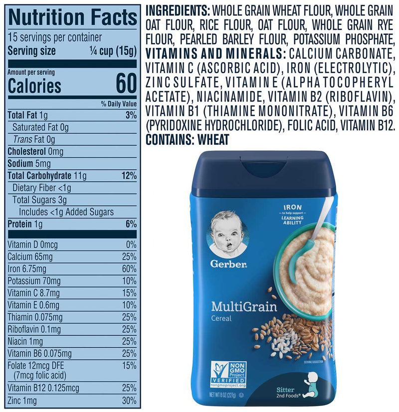 Gerber Baby Cereal, 2nd Foods, Non-GMO Multigrain, OZ