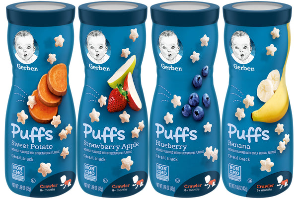 Gerber Puffs Variety Pack, 1 Strawberry Apple, 1 Banana, 1 Sweet Potato, 1 Blueberry, 4 CT - Trustables