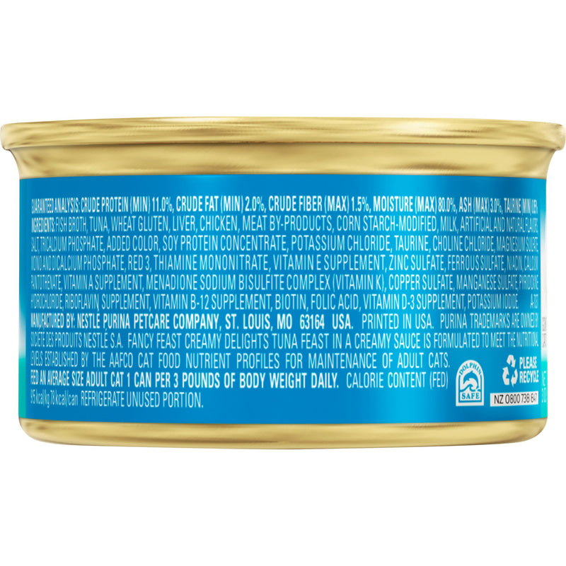 Purina Fancy Feast Creamy Delights Tuna Feast With a Touch of Real Milk in a Creamy Sauce Adult Wet Cat Food, 3 OZ - Trustables