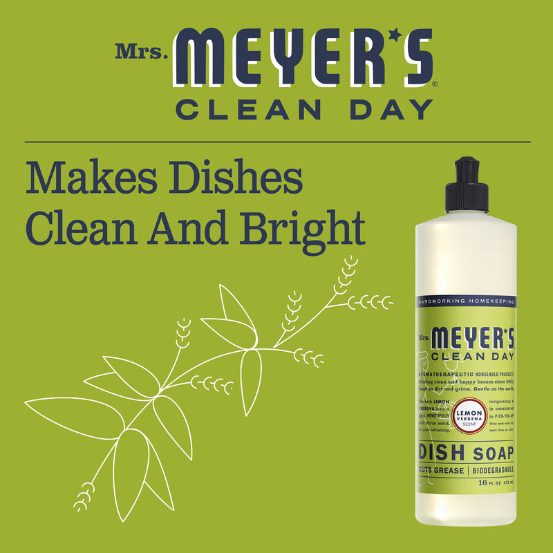 Mrs. Meyer's Clean Day Liquid Dish Soap Bottle, Lemon Verbena, 16 fl oz - Trustables
