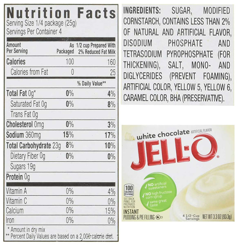 Jell-O Instant Pudding and Pie Filling, White Chocolate, 3.3 OZ - Trustables