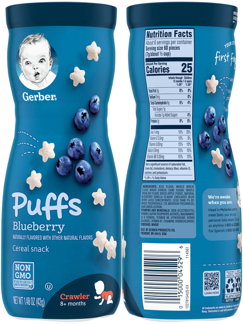 Gerber Puffs Variety Pack, 1 Strawberry Apple, 1 Blueberry, 1 Apple Cinnamon, 1 Vanilla, 4 CT - Trustables
