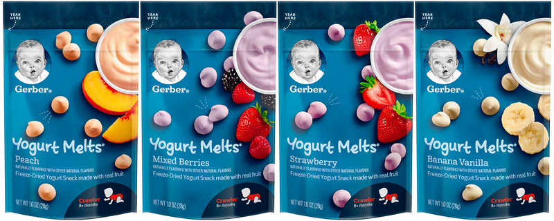 Gerber Yogurt Melts Variety Pack, 1 Peach, 1 Mixed Berry, 1 Strawberry, 1 Banana Vanilla, 4 CT - Trustables