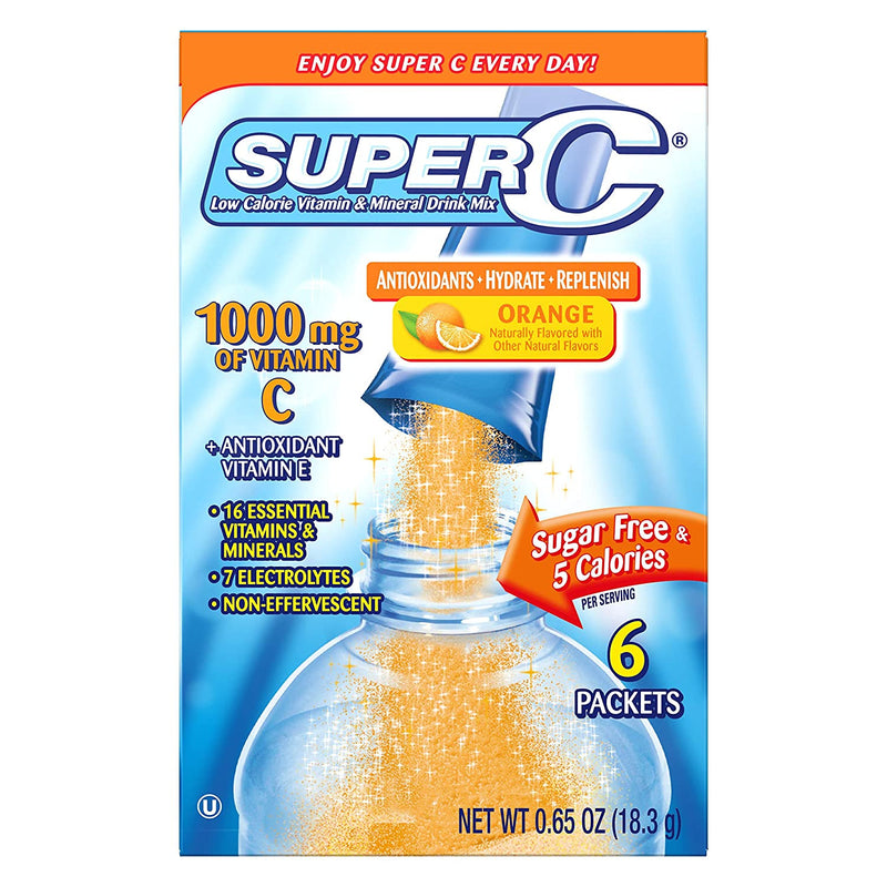 Super C Vitamin & Mineral Drink Mix Orange, 6 CT - Trustables