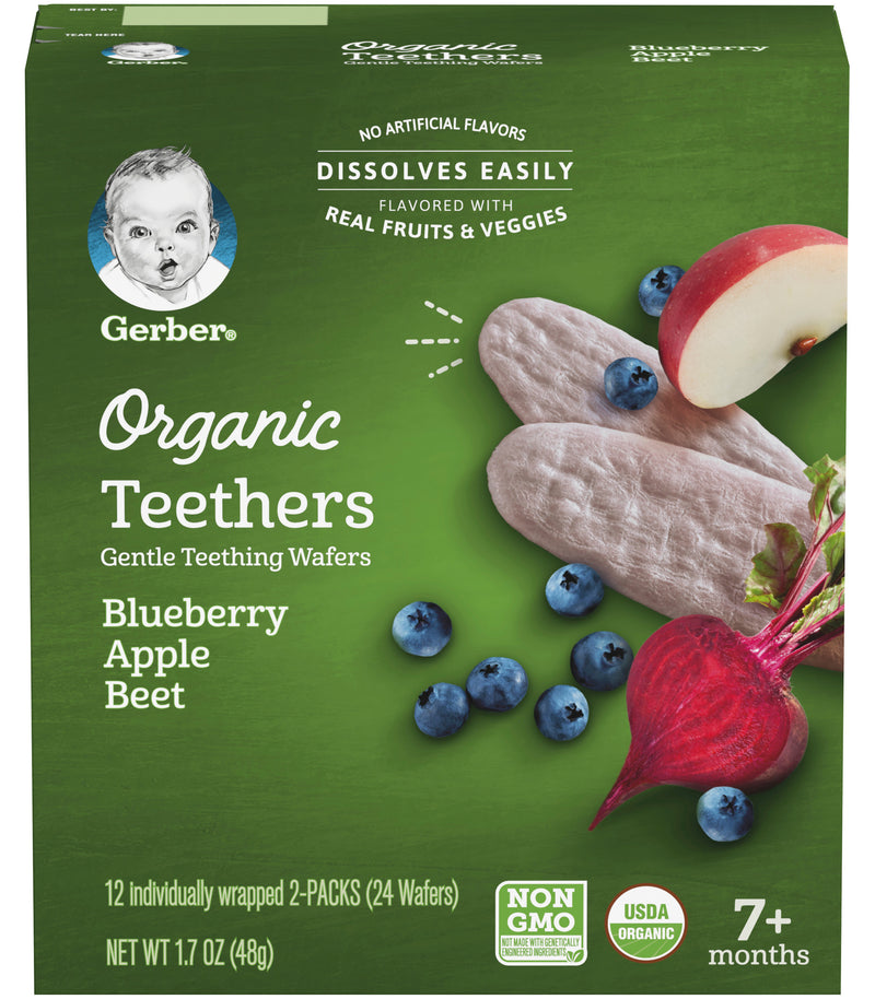 Gerber Organic Teethers Gentle Teething Wafers, Blueberry Apple Beet, 1.7 OZ - Trustables