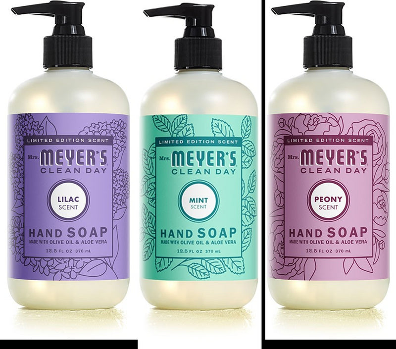 Mrs. Meyer's Spring Hand Soap Variety Pack, 1 Lilac, 1 Peony, 1 Mint , 3 CT - Trustables