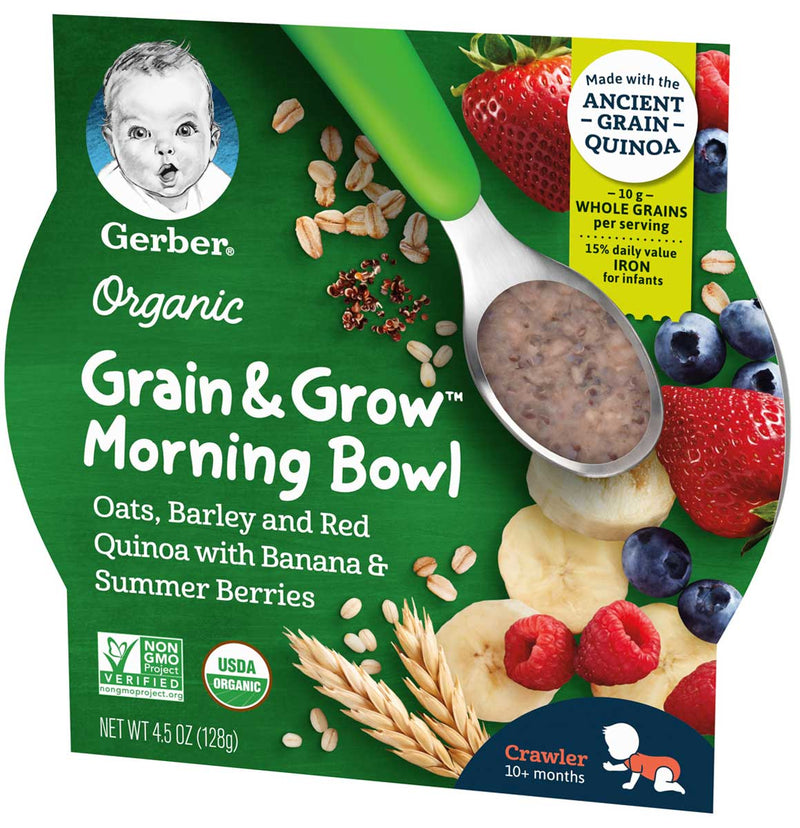 Gerber Grain & Grow Morning Bowls, Organic Oats Barley Red Quinoa with Banana and Summer Berries, 4.5 OZ - Trustables