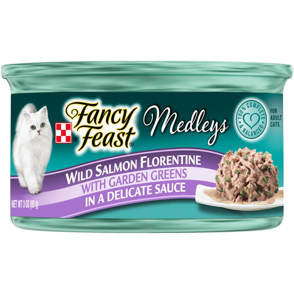 Purina Fancy Feast Medleys Wild Salmon Florentine With Garden Greens in a Delicate Sauce Adult Wet Cat Food, 3 OZ - Trustables