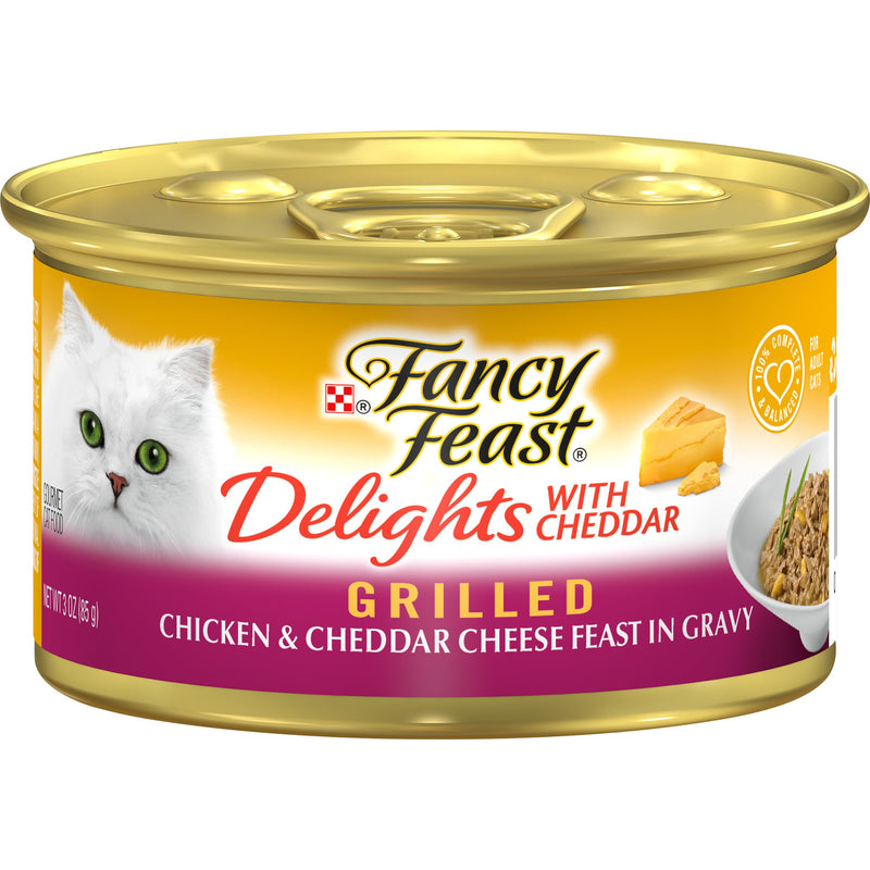 Purina Fancy Feast Delights With Cheddar Grilled Chicken & Cheddar Cheese Feast in Gravy Wet Cat Food, 3 OZ - Trustables