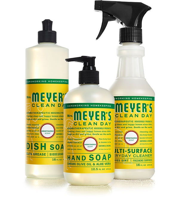 Mrs. Meyer's Honey Suckle Kitchen Set, Dish Soap, Hand Soap, and Multi-Surface Cleaner, - Trustables