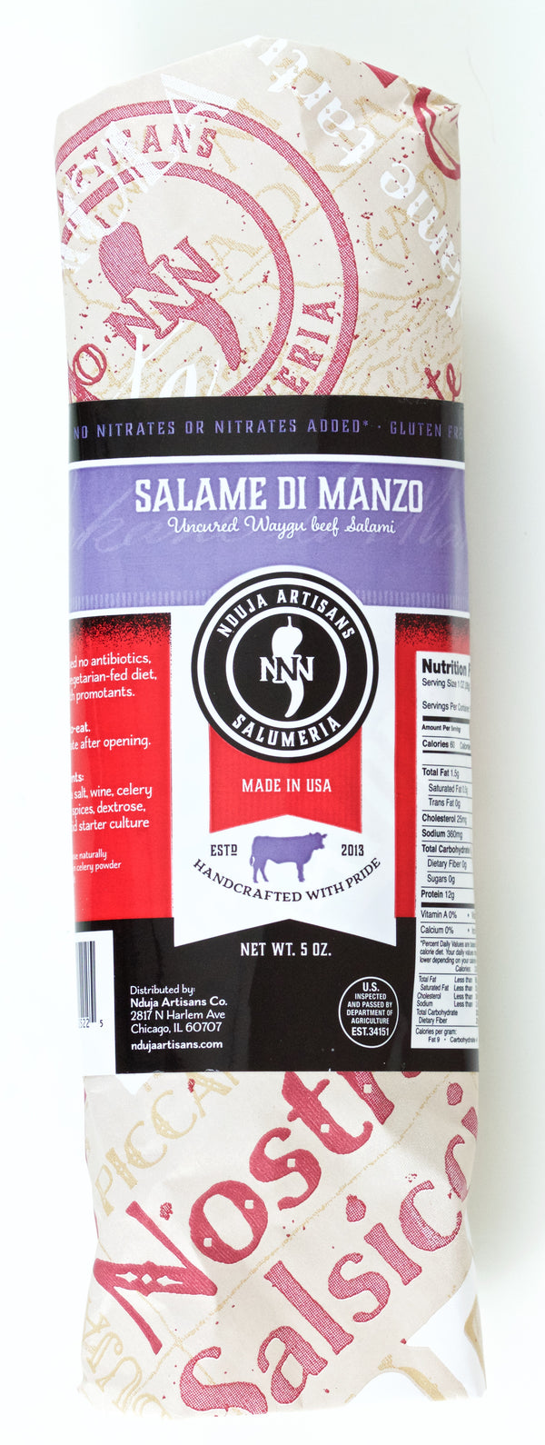 Nduja Artisans Salame di Manzo Waygu Beef Salami, 5.5 OZ - Trustables