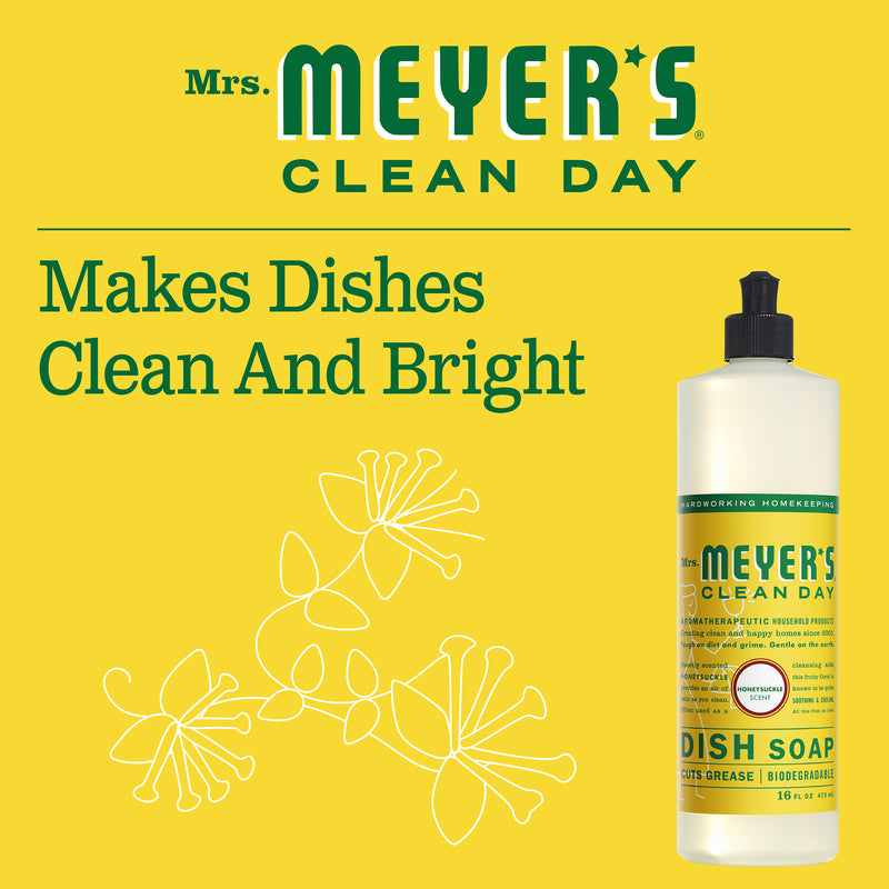 Mrs. Meyer's Clean Day Liquid Dish Soap Bottle, Honeysuckle Scent, 16 fl oz - Trustables