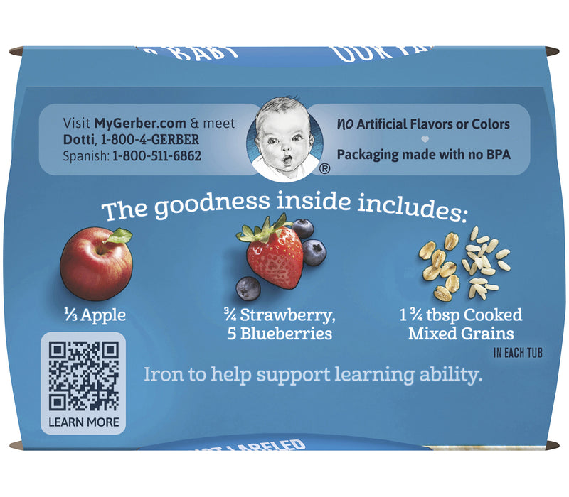 Gerber Baby Food, 2nd Foods, Apple Strawberry Blueberry with Mixed Cereal, 8 OZ - Trustables