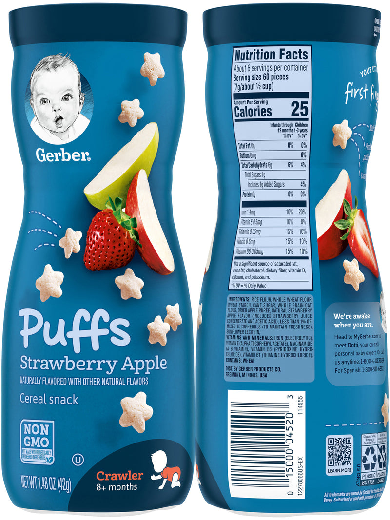 Gerber Puffs Variety Pack, 1 Strawberry Apple, 1 Blueberry, 1 Apple Cinnamon, 3 CT - Trustables