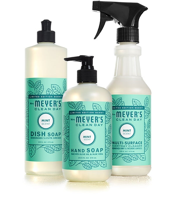 Mrs. Meyer's Mint Kitchen Set, Dish Soap, Hand Soap, and Multi-Surface Cleaner, Mint, 1 CT - Trustables
