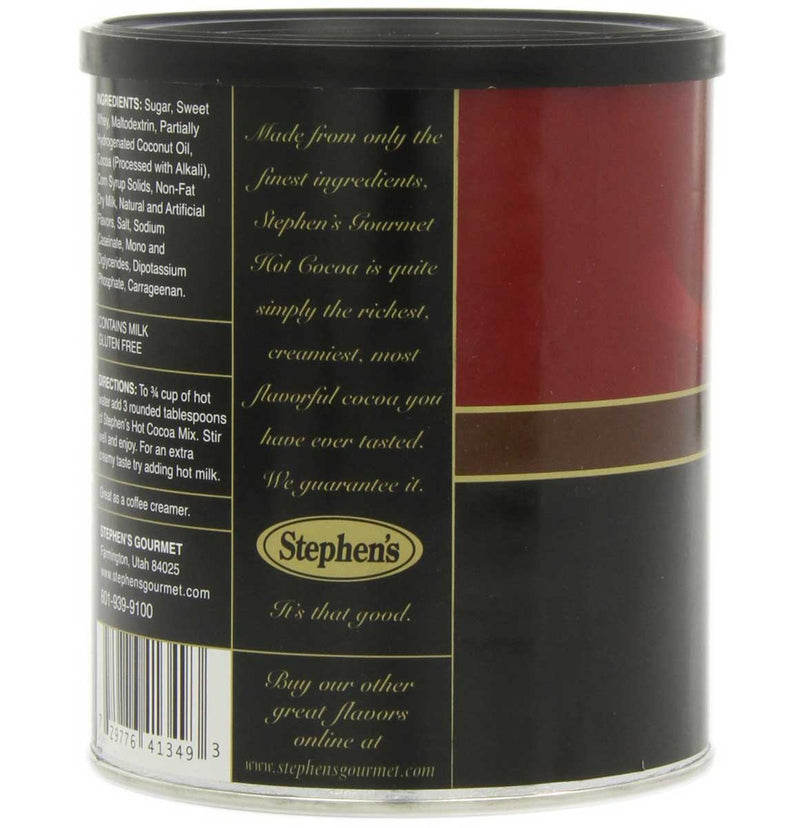 Stephens Gourmet Dark Chocolate Hot Cocoa Mix back of can