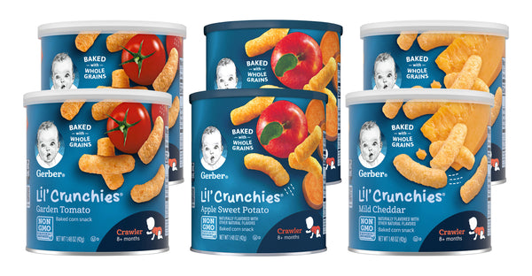 Gerber Lil' Crunchies Variety Pack, 2 Cheddar, 2 Tomato, 2 Apple & Sweet Potato, 6 CT - Trustables