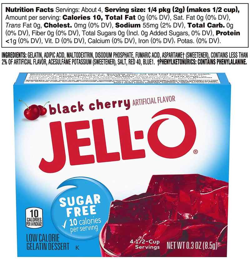 Jell-O SugarFree Gelatin Dessert Black Cherry, 0.3 OZ - Trustables