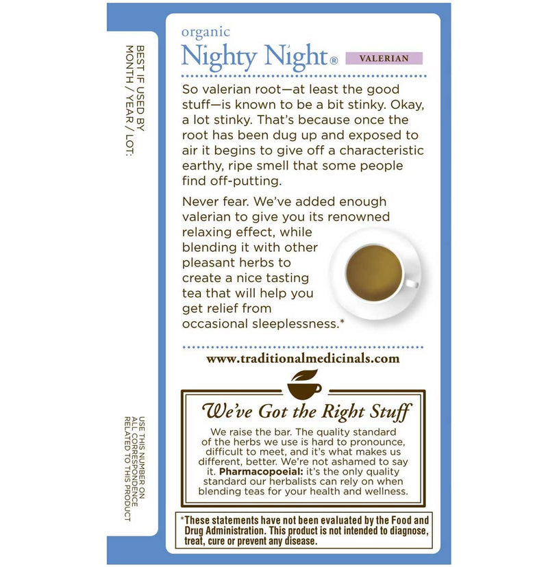 Traditional Medicinals Organic Nighty Night Valerian Relaxation Tea, 16 Tea Bags - Trustables