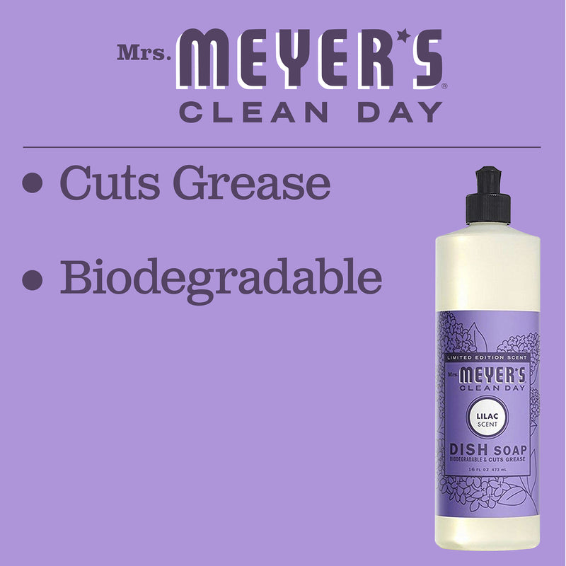 Mrs. Meyer's Clean Day Liquid Dish Soap Bottle, Lilac Scent, 16 fl oz - Trustables