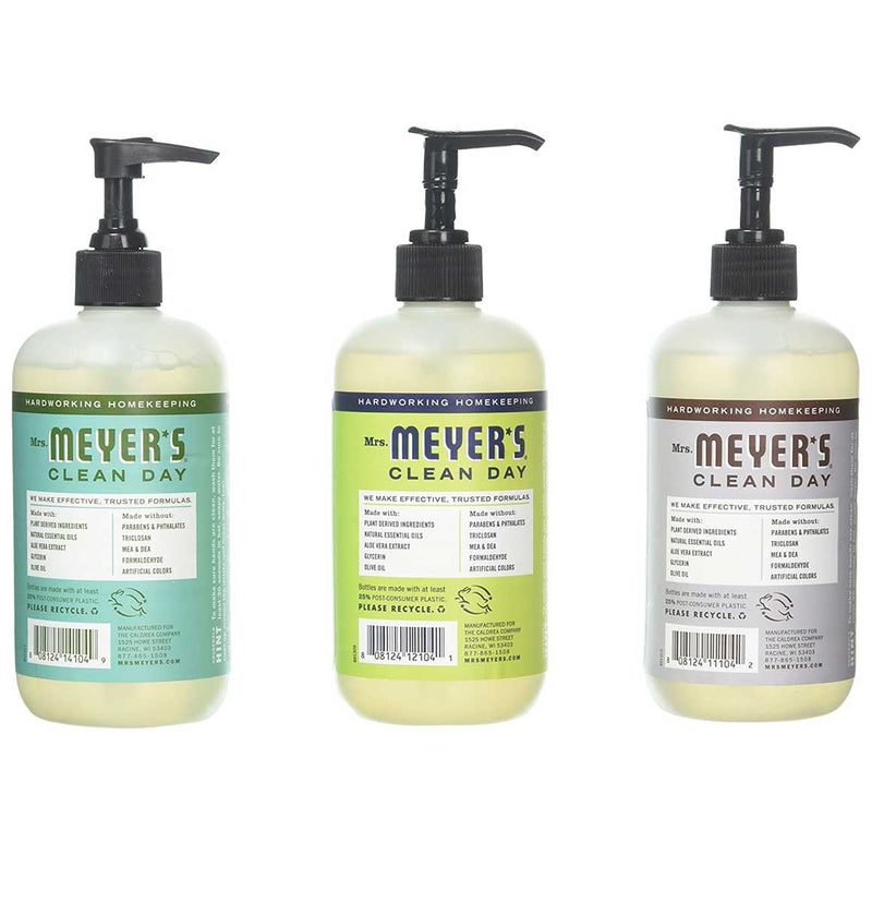 Mrs. Meyer's Hand Soap Variety Pack of 12.5 OZ Lemon Verbena Basil Lavender, 3 CT - Trustables