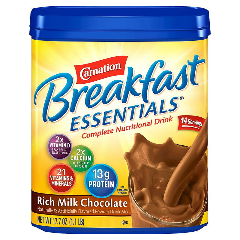 Carnation Breakfast Essentials® Instant Complete Nutritional Drink, Carnation Breakfast Essentials® Instant Complete Chocolate Nutritional Drink, chocolate flavored nutritional drinks, Chocolate instant nutritional drink mixes, chocolate nutritional drinks, Carnation Breakfast Essentials® Rich Milk Chocolate