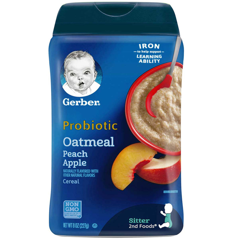 Gerber Baby Cereal, 2nd Foods, Probiotic Oatmeal Peach Apple, OZ