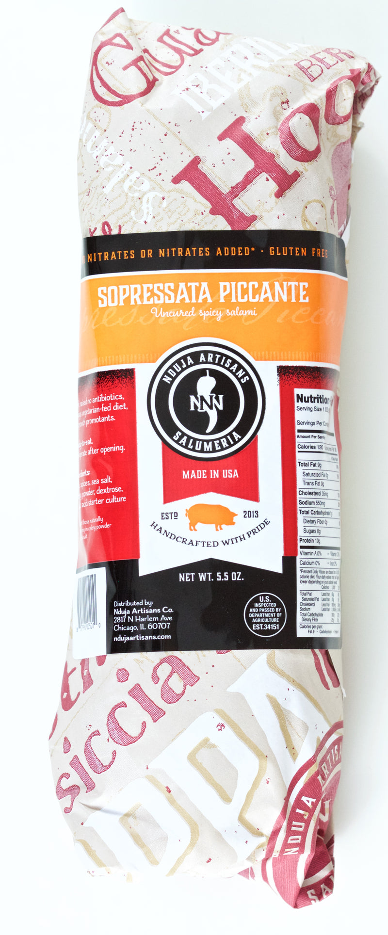 Nduja Artisans Sopressata Piccante Spicy Salami, 5.5 OZ - Trustables