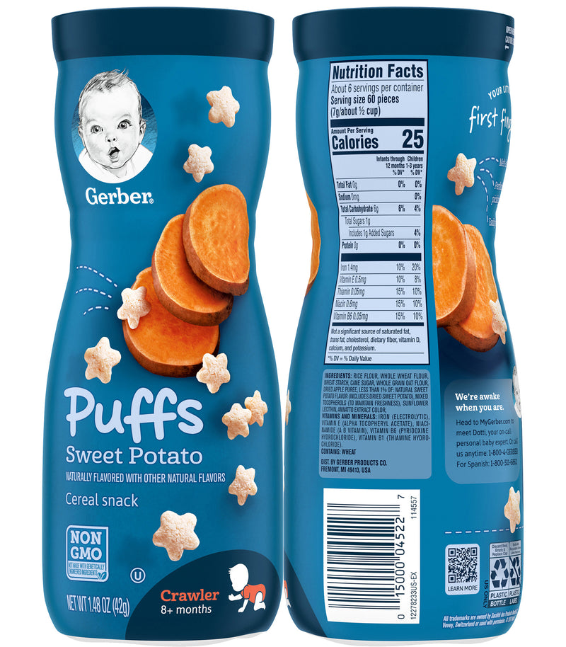 Gerber Puffs Variety Pack, 1 Strawberry Apple, 1 Blueberry, 1 Sweet Potato, 3 CT - Trustables