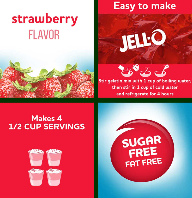Jell-O Sugar Free Strawberry Gelatin Dessert, 0.3 OZ - Trustables