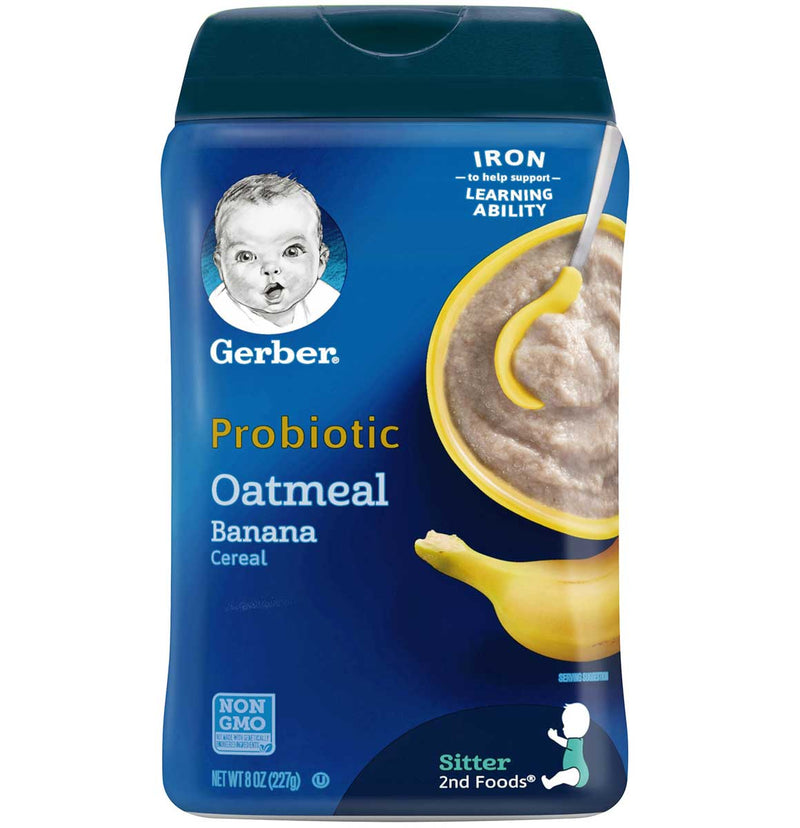 Gerber Baby Cereal, 2nd Foods, Probiotic Oatmeal Banana, 8 OZ - Trustables