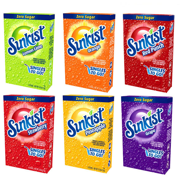 Sunkist Singles to Go Drink Mix Variety Pack, 1 Orange, 1 Grape, 1 Pineapple, 1 Lemon Lime, 1 Strawberry, 1 Red Punch, 1 CT - Trustables, Sunkist singles to go, Sunkist singles to go variety pack, sunkist singles to go drink mix variety pack
