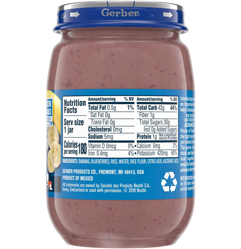 Gerber 3rd Foods Baby Food Jars, Banana Blueberry Rice Pudding, 6 OZ - Trustables
