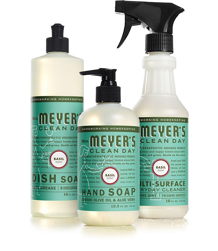 Mrs. Meyer's Basil  Kitchen set, Dish Soap, Hand Soap, and Multi-Surface Cleaner - Trustables