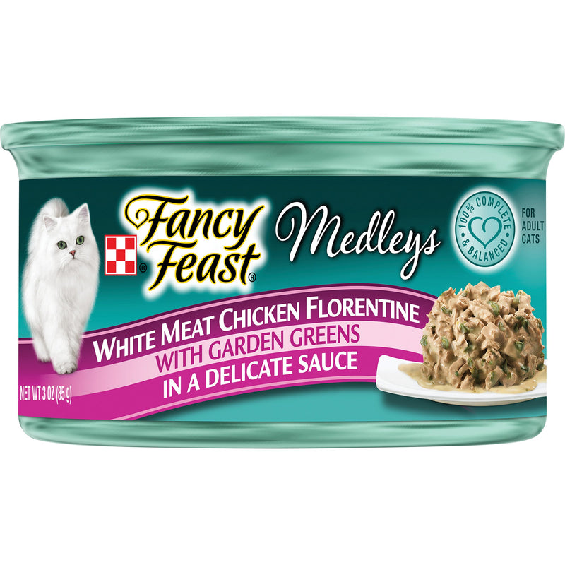 Purina Fancy Feast Medleys White Meat Chicken Florentine With Garden Greens in a Delicate Sauce Adult Wet Cat Food, 3 OZ - Trustables