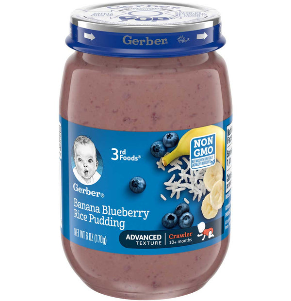 Gerber 3rd Foods Baby Food Jars, Banana Blueberry Rice Pudding, 6 OZ - Trustables