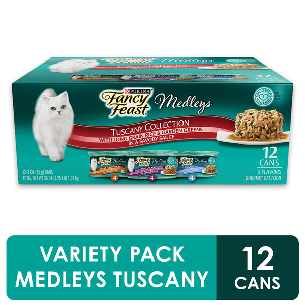 Purina Fancy Feast Medleys Tuscany Wet Cat Food Variety Pack, 3 OZ Cans, 12 CT