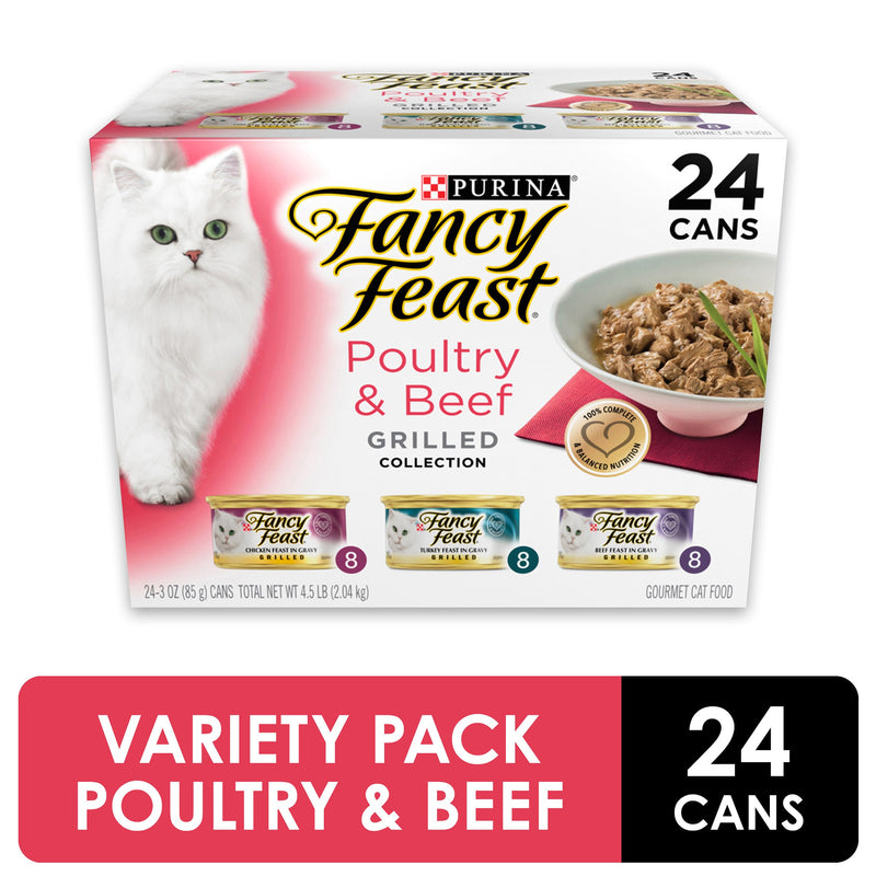Purina Fancy Feast Grilled Poultry & Beef Collection Wet Cat Food Variety Pack, 3 OZ Cans, 24 CT