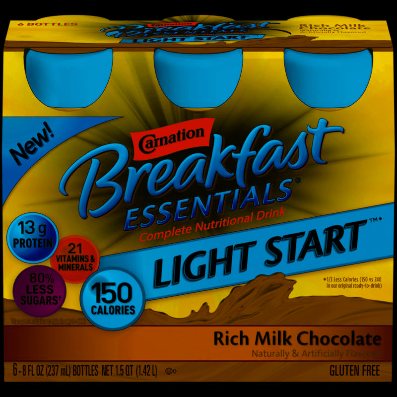 Carnation Breakfast Essentials® Light Start Complete Nutritional Drink, Rich Milk Chocolate, 8 oz, 6 CT - Trustables