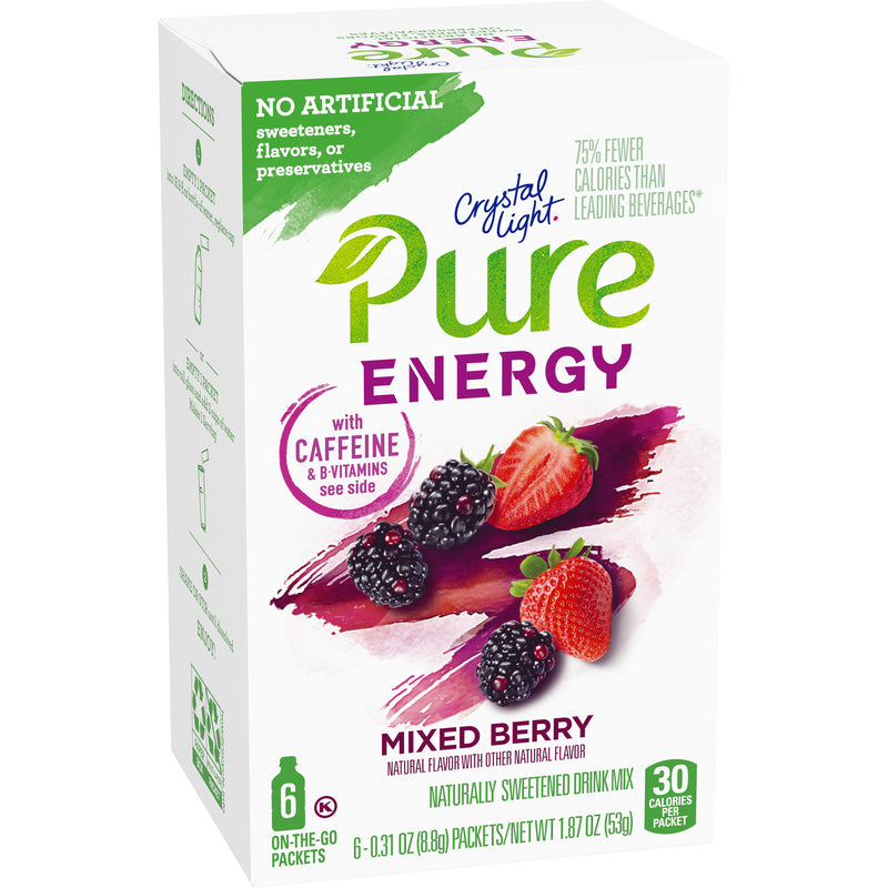 Crystal Light Pure Energy Powdered Drink Mix, Mixed Berry, 6 CT - Trustables