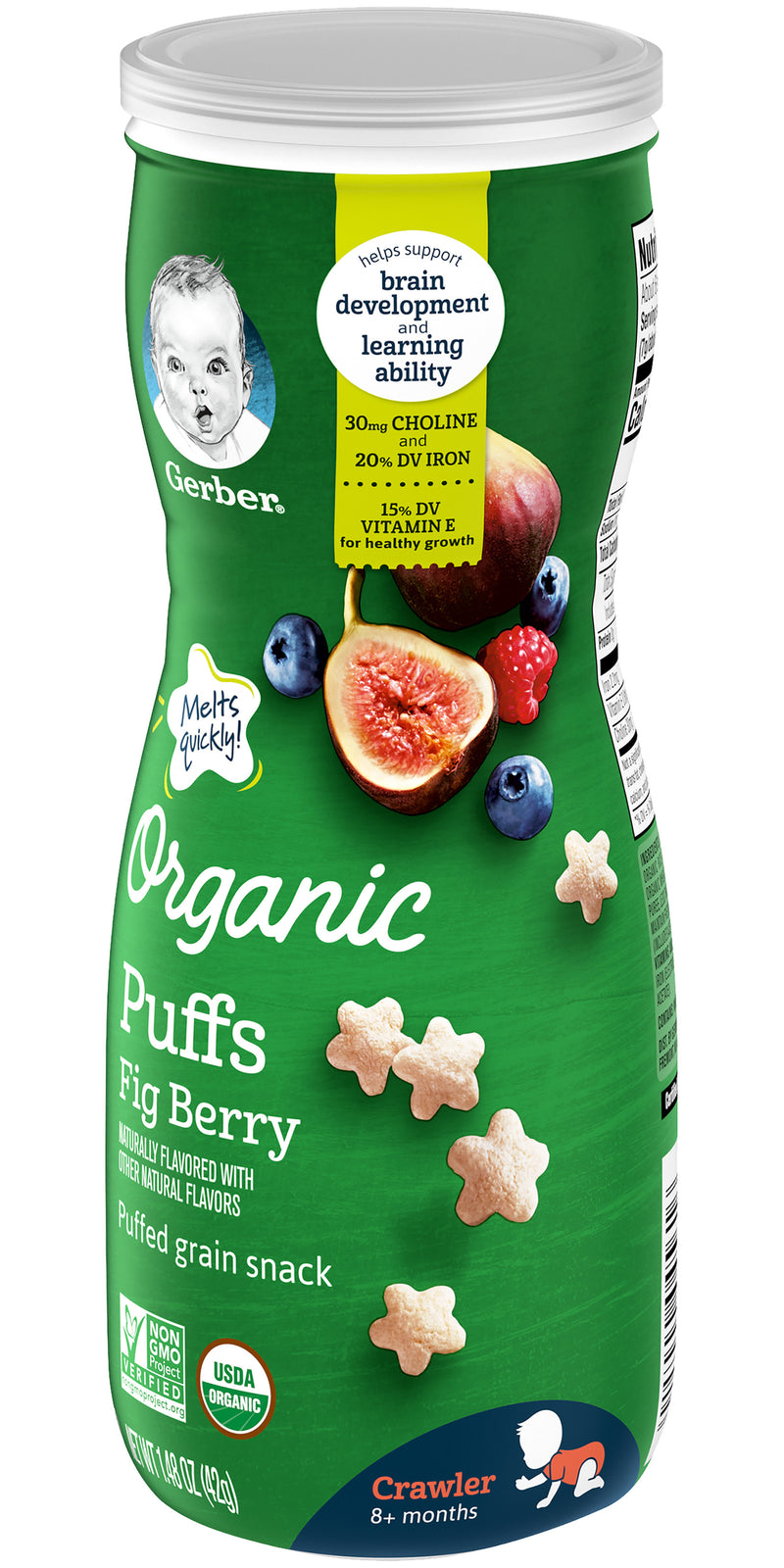 Gerber Organic Puffs, Fig Berry, 1.48 OZ - Trustables