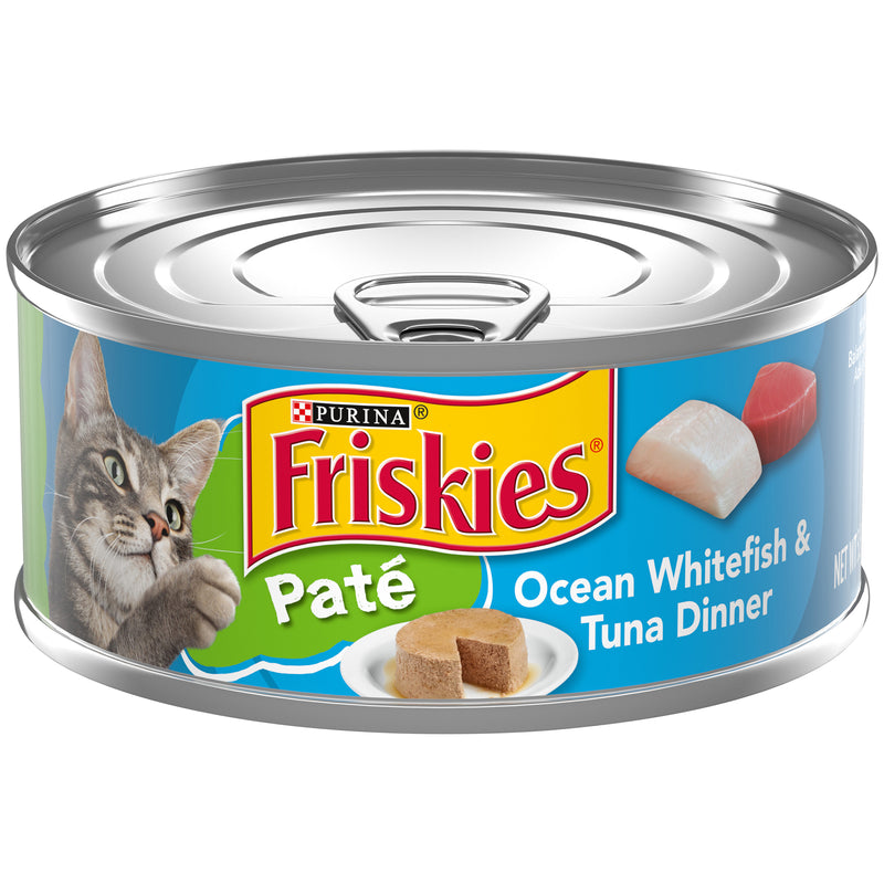 Friskies Pate Wet Cat Food, Ocean Whitefish & Tuna Dinner, 5.5 OZ - Trustables