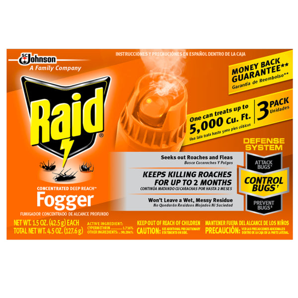 Raid Concentrated Deep Reach Fogger, 1.5 oz, 3 cans - Trustables