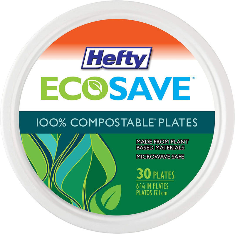 Hefty EcoSave 6-3/4 Compostable Plates, 30 CT