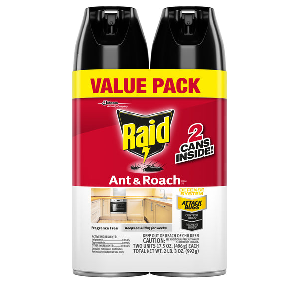 Raid Ant & Roach Killer 26, Fragrance Free, 17.5 oz, 2 ct - Trustables